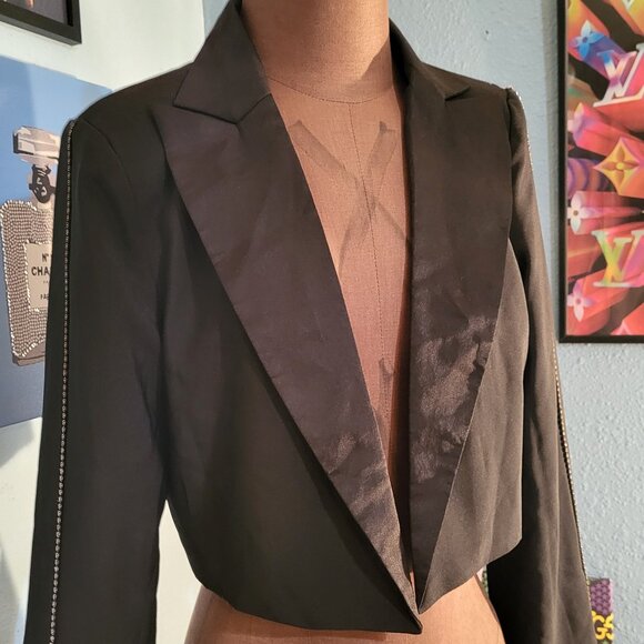 Naked Wardrobe Cropped Tuxedo Rhinestone Trim Jacket - Picture 2 of 8